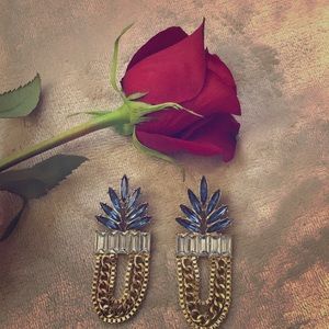 Blue rhinestone statement earrings